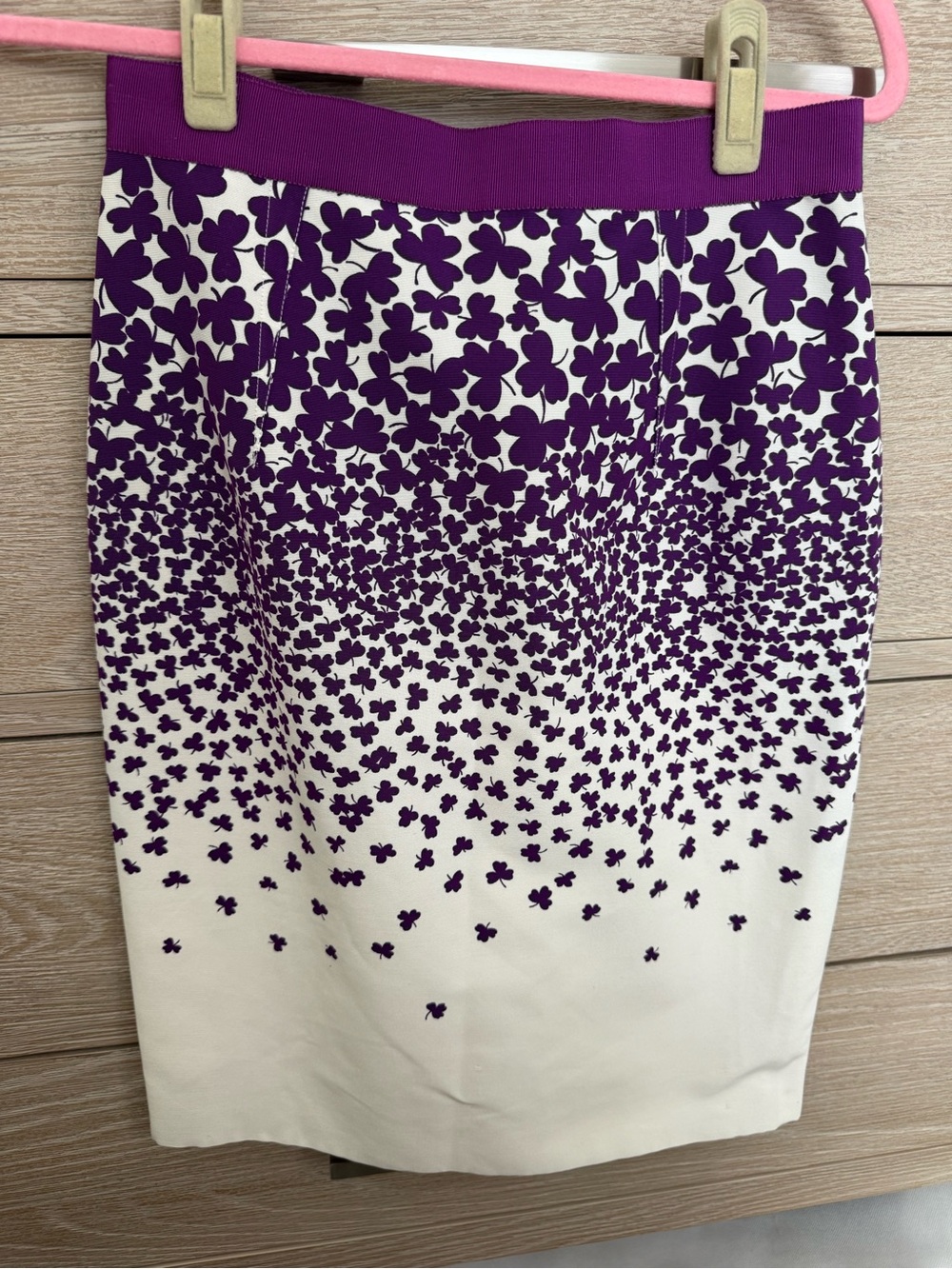 Giambattista Valli Purple Floral Ombre Pencil Skirt with Contrast Waistband